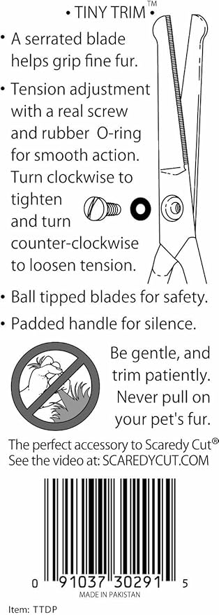 SCAREDY CUT NO BUZZ Dog Clippers, TINY TRIM Safety Scissor. A Silent Low Noise Pet Grooming Clipper, Right Handed Blue
