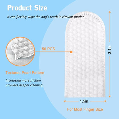 Pet Teeth Cleaning Wipes for Dogs & Cats, Dog Dental Care Wipes No-Rinse Dog Tooth Brushing Kit for Reducing Plaque and Tartar,Portable Finger Pet Wipes, Dog Breath Freshener 50 Counts