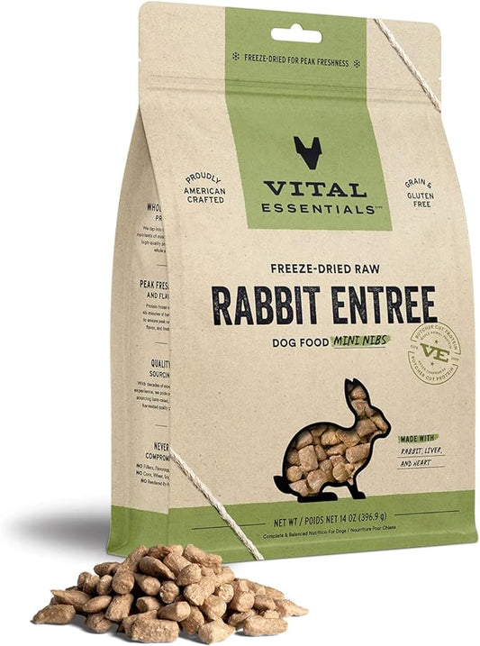 Vital Essentials Freeze Dried Raw Dog Food, Rabbit Mini Nibs Entree, 14 oz