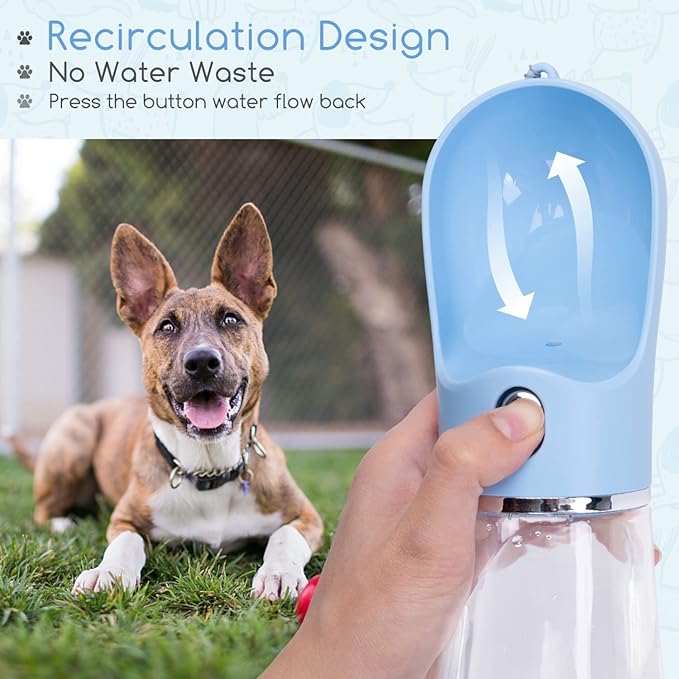 Nobleza Dog Water Bottle, Leak Proof Portable Pet Water Bottle Dispenser BPA-Free Puppy Water Bottle for Outdoor Walking, Hiking, Travel, Food Grade Plastic (12.8oz, Blue)