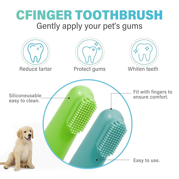 SCOBUTY 4 Pack Dog Toothbrush, 360º Dog Tooth Brushing Kit, Dual Sided Cat Toothbrushs with Micro Brush Head, Dog Teeth Cleaning, Dog Finger Toothbrush,for Small & Large Pets