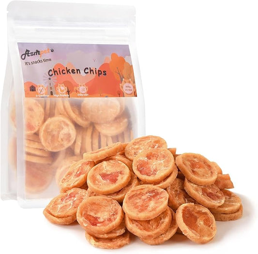 ASMPET Chicken Jerky Chicken Chips Dog Treats, Flavorable Dog Snack Rich in Protein All Natural Ingredients Free Grain Chewy Treat, Lovely Round Chicken Piece for Large Medium Dogs