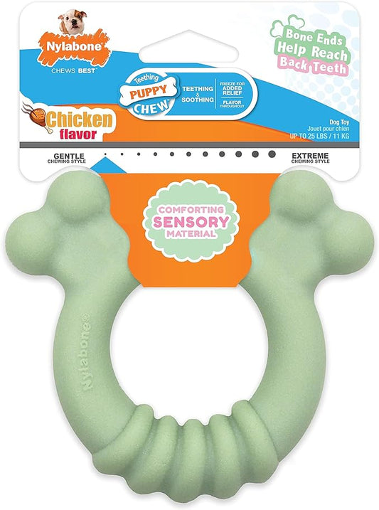 Nylabone Sensory Material Puppy Chew Toy Ring - Puppy Teething Toy for Boredom & Stimulation - Puppy Supplies - Chicken Flavor, Small/Regular (1 Count)