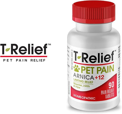 T-Relief Pet Pain Relief Arnica +12 Powerful Natural Medicines Help Ease Muscle Joint & Hip Pain Soreness Stiffness & Injuries Max Fast-Acting Soother for Dogs & Cats - 90 Tablets