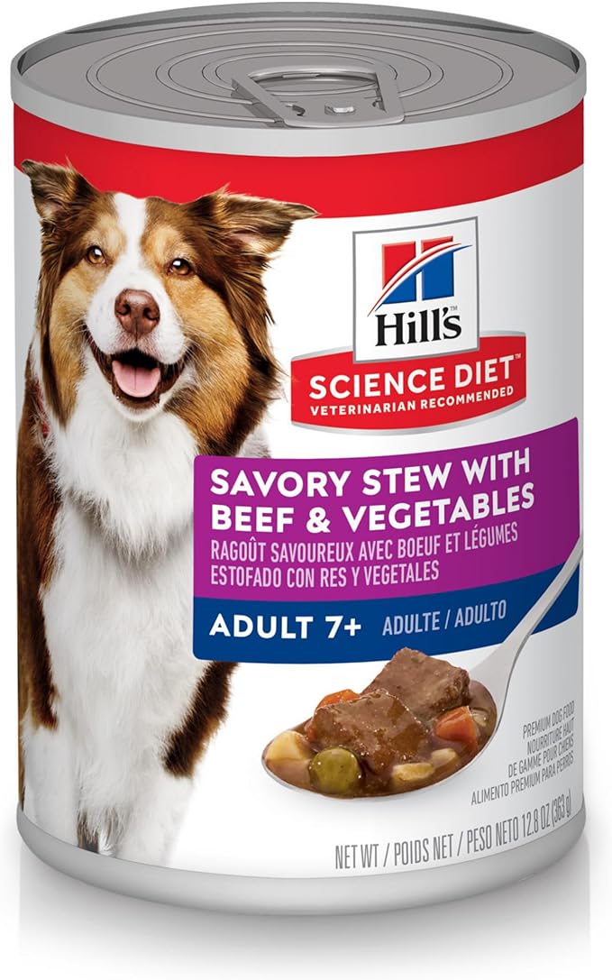 Hill's Science Diet Adult 7+, Senior Adult 7+ Premium Nutrition, Wet Dog Food, Beef & Vegetables Stew, 12.8 oz Can, Case of 12