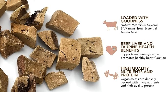 Fully Natural Organic Freeze Dried Dog/Cat Treats Food Toppers Single Ingredient, USA Made, Healthy, High Value, Gluten Grain Free, High Protein, Diabetic Friendly (1, Beef)