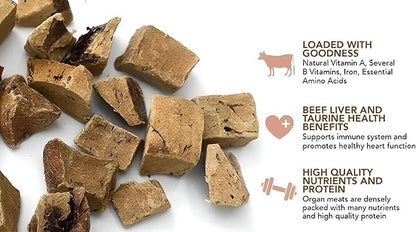 Fully Natural Organic Freeze Dried Dog/Cat Treats Food Toppers Single Ingredient, USA Made, Healthy, High Value, Gluten Grain Free, High Protein, Diabetic Friendly (1, Beef)