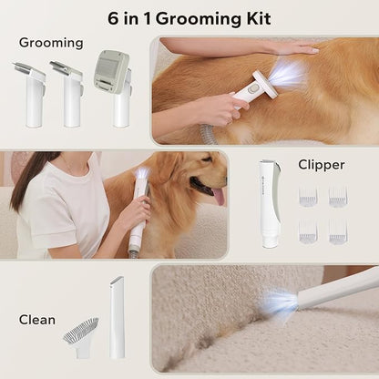 Dog Grooming Vacuum for Shedding - Dog Grooming Kit with 6 Proven Tools for Deshedding Dematting Trimming and Cleaning Vacuum Suction 99% Pet Hair, 3.2L Dust Box, 3 Modes with Low Noise