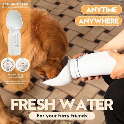 Silicone Dog Water Bottle, Dog Travel Water Bottle Foldable Extra Wide Cup, Lightweight Portable Dog Water Bottle with 2 Metal Pet Tag,Easy to Clean Also for Dog, Cat and Other Pets.