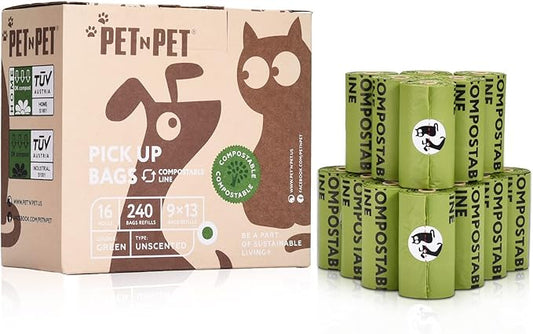 Pet N Pet Poop Bags For Dogs, 240 Counts Plant Based Dog Poop Bags Rolls, Dog Bags For Poop, Thick Dog Poop Bag Rolls, Doggy Poop Bags, 100% Leak-proof Easy to Use Pet Poop Bags