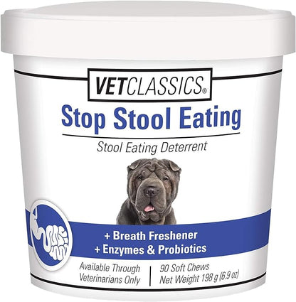 Vet Classics Stop Stool Eating Pet Health Supplement for Dogs – Dog Breath Freshener – Stops Dogs from Eating Stool – Enzymes, Probiotics – 90 Soft Chews