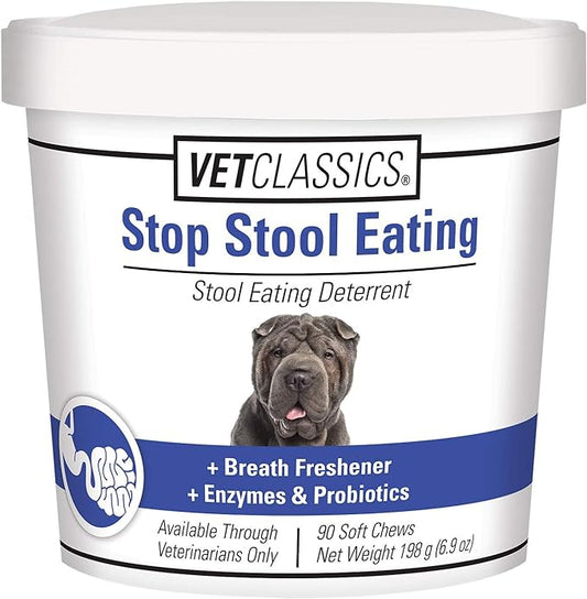 Vet Classics Stop Stool Eating Pet Health Supplement for Dogs – Dog Breath Freshener – Stops Dogs from Eating Stool – Enzymes, Probiotics – 90 Soft Chews