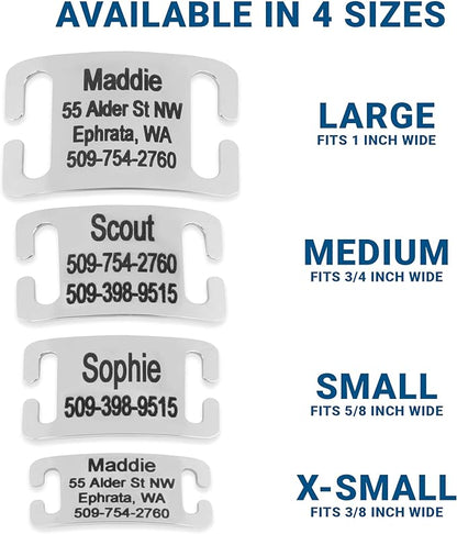 GoTags Slide-On Pet ID Tags, Personalized Dog and Cat Collar Tags, Silent, No Noise Tags Made of Stainless Steel, Custom Engraved