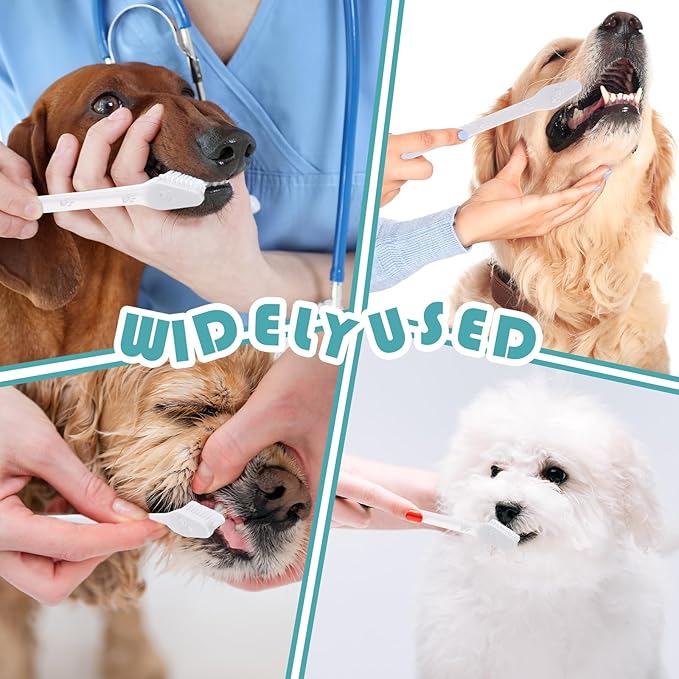 Gerrii 200 Pcs Dog Toothbrush Double Headed Dog Pet Toothbrush Long Handle Dog Tooth Brushing Kit Soft Bristles Pet Toothbrush for Dogs Cat and Most Pets Teeth Cleaning Dental Oral(White)