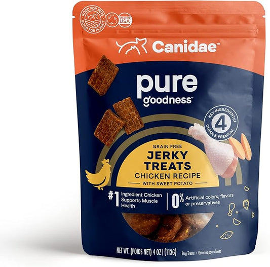 CANIDAE Pure Dog Jerky Treats, Chicken with Sweet Potato, 4 oz, Grain Free