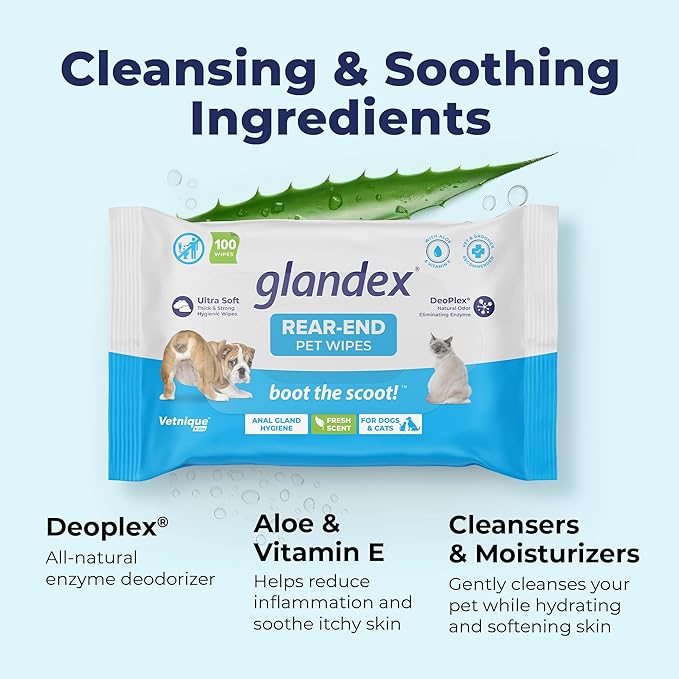 Vetnique Labs Glandex Dog Wipes for Pets Cleansing & Deodorizing Anal Gland Hygienic Wipes for Dogs & Cats with Vitamin E, Skin Conditioners and Aloe (600ct)