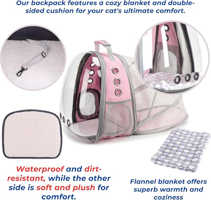 LOLLIMEOW Pet Carrier Backpack, Bubble Backpack Carrier, Cats and Puppies,Airline-Approved, Designed for Travel, Hiking, Walking & Outdoor Use (Back Expandable-Pink)