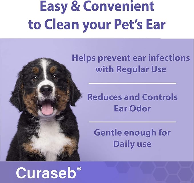 Curaseb Cat and Dog Ear Wipes – Cleans, Deodorizes and Soothes Ear Issues with Soothing Aloe Vera – Vet Strength – 100 Wipes