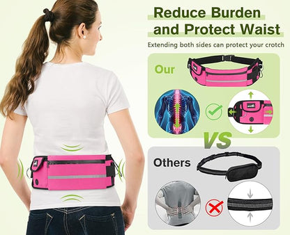 Pecute Hands Free Dog Leash with Pouch, Waist Belt Fanny Pack with Soft Pads, Dual Padded Handles, and Durable Bungee for Walking, Hiking, Jogging Biking, and Running (Up to 220lbs) Pink