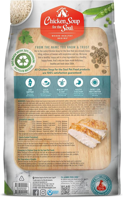 Chicken Soup for Soul Pet Food Small Bites Mature Dog - Chicken, Turkey & Brown Rice Recipe 4.5LB - Dry Dog Food Made with Real Ingredients