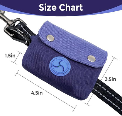Dog Poop Bag Holder, Portable Dog Poop Bag Dispenser with 1 Metal Clip, Blue Button Canvas Poop Pag Polders for Leashes