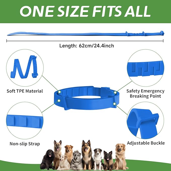 4 Pack Flea Collar for Dogs, Natural Flea and Tick Collar for Dogs, 8-Month Flea and Tick Prevention for Dogs, Dog Flea & Tick Control, Water Resistant Dog Flea Collar for Dogs Puppies, Blue