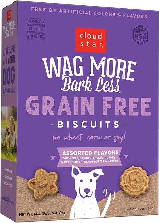 Cloud Star Wag More Bark Less Crunchy Grain Free Dog Treats, Assorted Flavors, 14 oz. Box