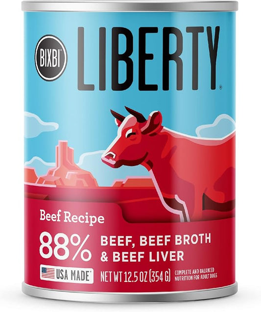 BIXBI Liberty Grain-Free Canned Wet Dog Food, Beef Recipe, 12.5 oz. Cans (Pack of 12)
