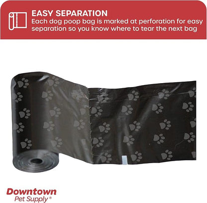 Downtown Pet Supply 180 Count Dog Poop Bags Refills with Leash Clip and Bone Bag Dispenser, Black with Paw Prints - Dog Waste Bags Unscented and Leak-Proof with Dog Poop Bag Dispenser - 12.5 x 8.5"