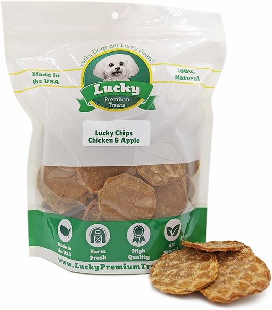 Lucky Premium Treats Chicken & Apple Lucky Chips for Dogs – Healthy Chicken Dog Treats Made in USA – 2 Ingredient Chicken Jerky Dog Treats – 12 oz Bag