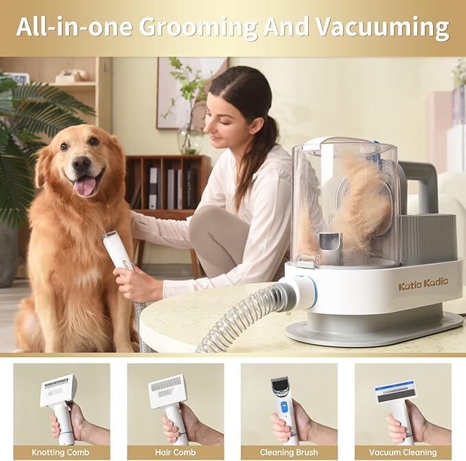 Dog Grooming Vacuum Kits with Multiple Tools - Electric Clipper, Hair Dematting and Shedding, 2.5L Large Capacity Dustbin, 10Kpa Suction, Low Noise - Pet Hair Solution for Dogs and Cats Pet Gifts