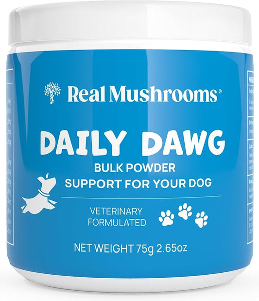 Daily Dawg Mushroom Extract Powder Support - (2.65 oz) Bulk Mushroom Powder Supplement & Dog Vitamins with Real Mushrooms Lion's Mane, Cordyceps Mushroom, Turkey Tail, Reishi & Shiitake