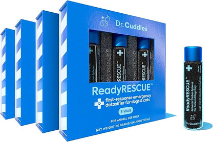 ReadyRESCUE - Pet Detox for Dogs, Cats, & Pets - First Response for Eating or Ingesting Emergencies - Activated Charcoal, Carbon - Rapid Solution to Absorb Toxins, 4 Pack (12 vials of 30g)