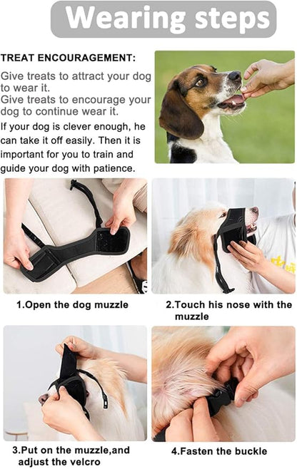 LUCKYPAW Dog Muzzle Anti Biting Barking and Chewing with Comfortable Mesh Soft Fabric and Adjustable Strap, Suitable for Small, Medium and Large Dogs(Black,XXL)