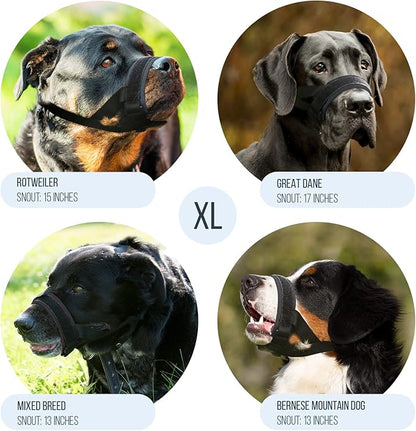 Gentle Muzzle Guard for Dogs - Prevents Biting and Unwanted Chewing Safely Secure Comfort Fit - Soft Neoprene Padding – No More Chafing – Training Guide Helps Build Bonds with Pet (XL, Grey)