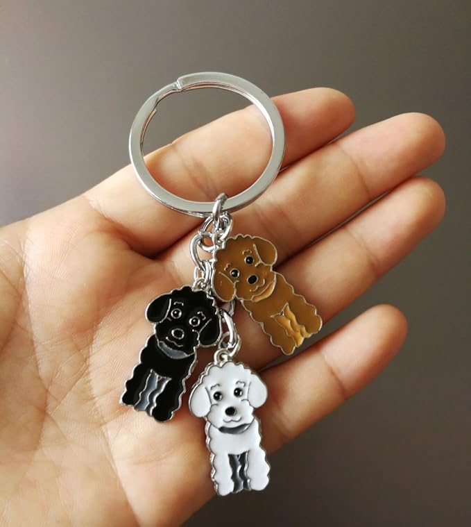 Dog Keychain, Pet Pendant Key-Ring, Cute Puppy ID Tags Metal Key Ring for Dog Lover (Three Color Poodle)