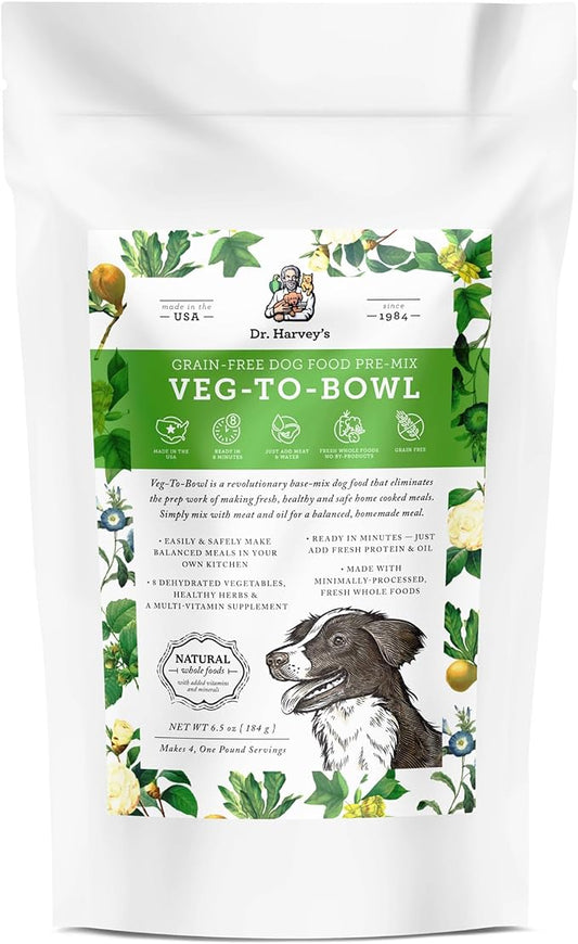 Dr. Harvey's Veg-to-Bowl Dog Food, Human Grade Dehydrated Base Mix for Dogs, Grain Free Holistic Mix, Trial Size (6.5 Oz)