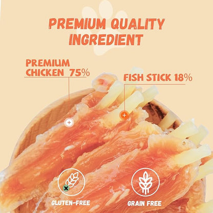 Chicken Wrapped Cod Sticks Dog Treats，Healthy Rawhide-free High Protein Chicken Tender Dog Jerky Soft Chews Training Reward for Small Medium Large Dogs 9-10 Counts