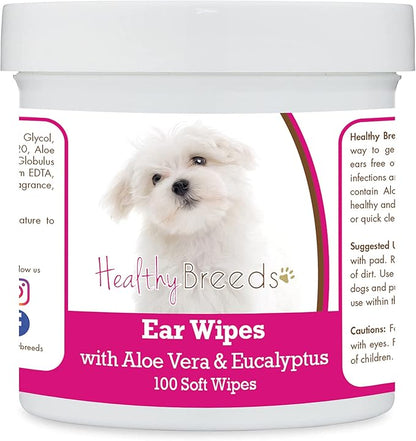Healthy Breeds Maltese Ear Cleaning Wipes with Aloe & Eucalyptus for Dogs 100 Count