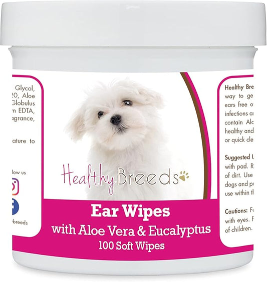 Healthy Breeds Maltese Ear Cleaning Wipes with Aloe & Eucalyptus for Dogs 100 Count