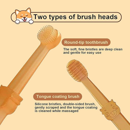 Dog Toothbrush: Pet Silicone Toothbrush Cat Tooth Brushing Kit with Storage Cup, 360° Doggie Kitten Toothbrush Tongue Cleaning Brush, Dental Care for Small Pets