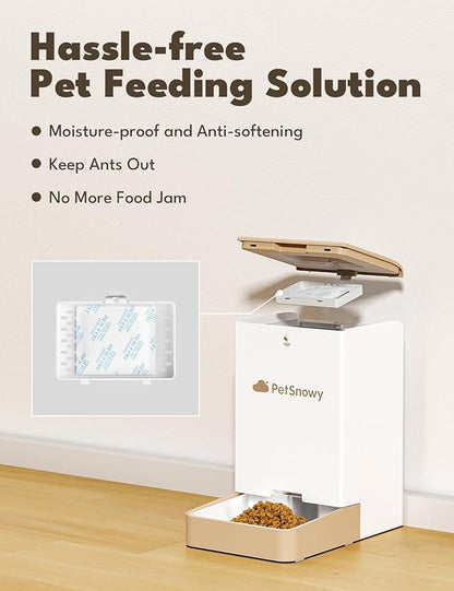 SNOW+ Automatic Cat Feeder, Wi-Fi Enabled Automatic Cat Food Dispenser with APP Control, 4L Automatic Dog Feeder with Dual Power Supply, 1-10 Meal Per Day