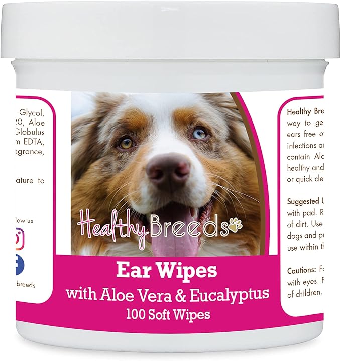 Healthy Breeds Australian Shepherd Ear Cleaning Wipes with Aloe & Eucalyptus for Dogs 100 Count