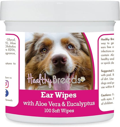 Healthy Breeds Australian Shepherd Ear Cleaning Wipes with Aloe & Eucalyptus for Dogs 100 Count