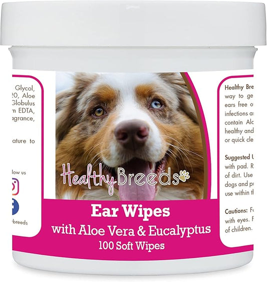Healthy Breeds Australian Shepherd Ear Cleaning Wipes with Aloe & Eucalyptus for Dogs 100 Count