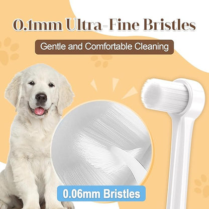 Premium Pet Toothbrush Set for Cats and Dogs - Complete Oral Care with Soft Bristles - Ideal for Teeth Cleaning, Dental Hygiene, Plaque Removal - Veterinarian Recommended-White