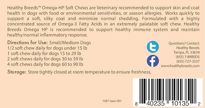 Healthy Breeds Basset Hound Omega HP Fatty Acid Skin and Coat Support Soft Chews 60 Count