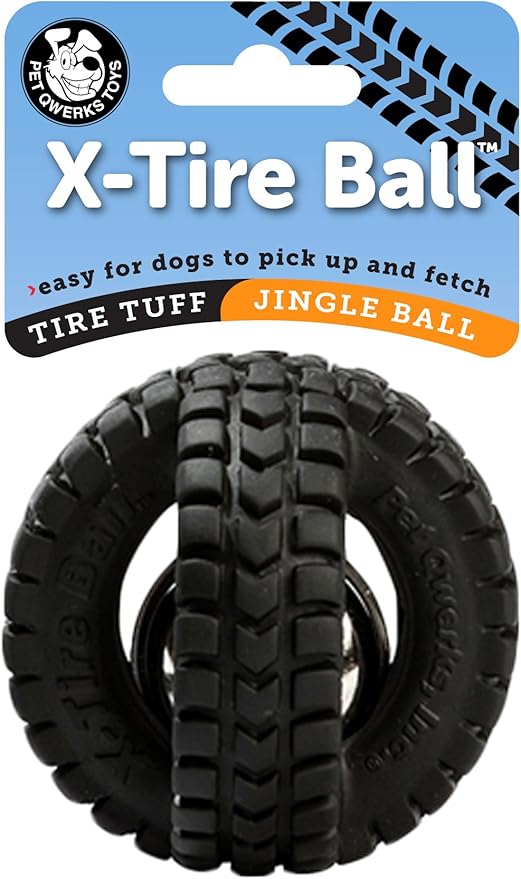 Pet Qwerks X-Tire Ball Dog Toys - Jingle Interactive Chew Toy - Small