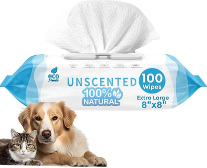 100 Dog Wipes for Paws and Butt Ears Eyes Unscented | Organic Hypoallergenic Pet Wipes for Dogs with Aloe Vera | Dog Wipes Cleaning Deodorizing | Extra Thick Dog Paw Wipes Dogs Cat Puppy Pets