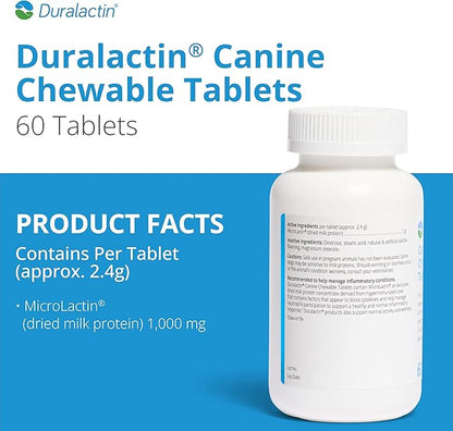 PRN Pharmacal Duralactin Canine Chewable Tablets - Joint Health Supplement for Dogs & Puppies Supports Mobility & Wellness - Tablets Containing Dried Milk Protein - Vanilla Flavor - 60 Canine Chews